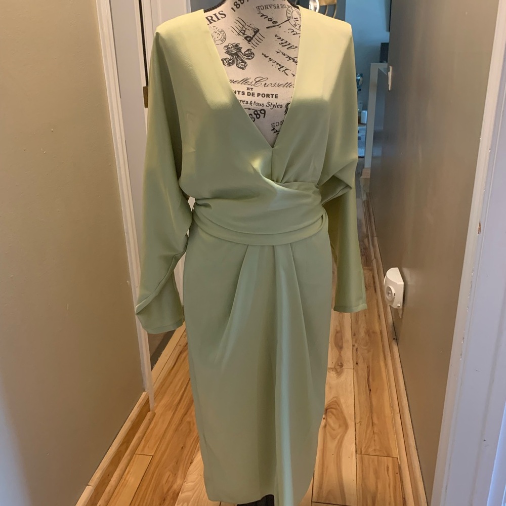 ASOS Green Sheath Dress with Dolman Sleeves and V-Neck